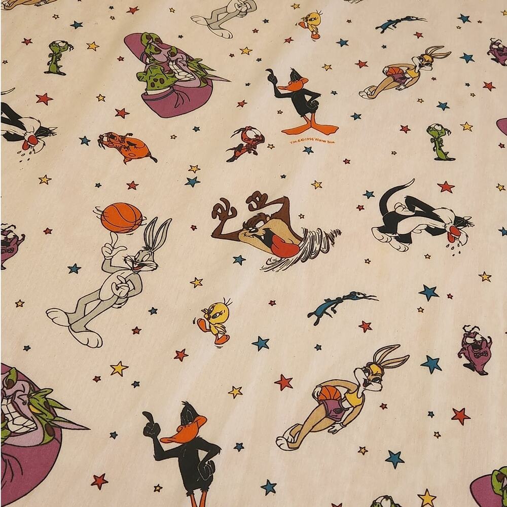 Vintage 1996 Space Jam Looney Tunes Twin Flat Sheet The Bibb Company Bugs Bunny